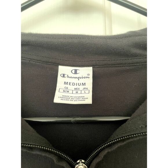 Champion Hooded Zip Up Jacket Black Silver Metallic Pipeline Detail Size Medium - Picture 3 of 8